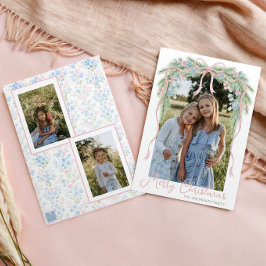 Tarjeta Festiva Navidades de Preppy Grandmillennial Bow Swag Photo