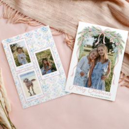 Tarjeta Festiva Navidades de Preppy Grandmillennial Bow Swag Photo