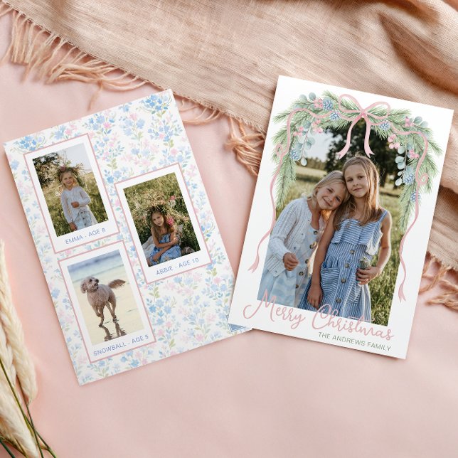 Tarjeta Festiva Navidades de Preppy Grandmillennial Bow Swag Photo (Subido por el creador)