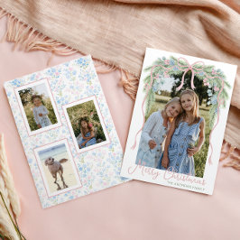 Tarjeta Festiva Navidades de Preppy Grandmillennial Bow Swag Photo