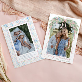 Tarjeta Festiva Navidades de Preppy Grandmillennial Bow Swag Photo