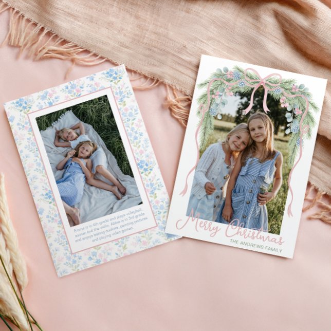 Tarjeta Festiva Navidades de Preppy Grandmillennial Bow Swag Photo (Subido por el creador)