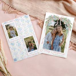 Tarjeta Festiva Navidades de Preppy Grandmillennial Bow Swag Photo