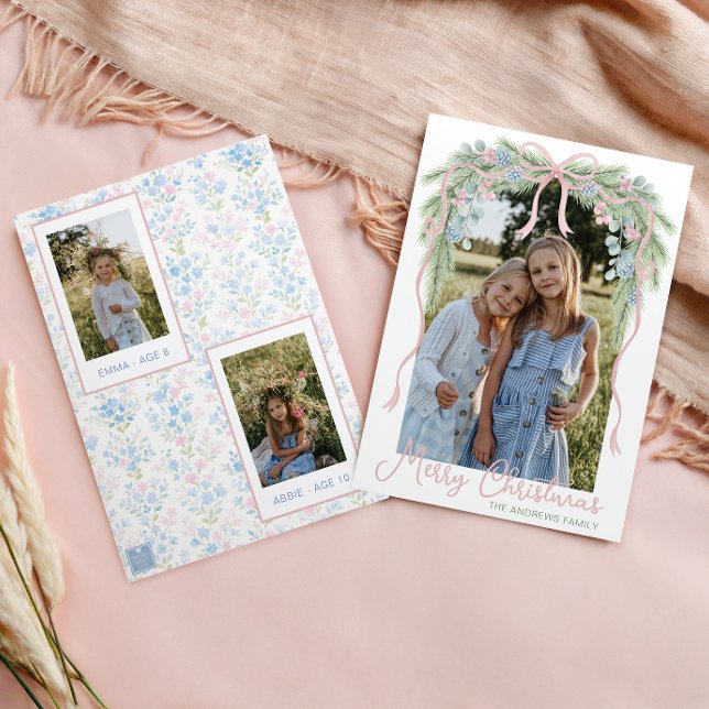 Tarjeta Festiva Navidades de Preppy Grandmillennial Bow Swag Photo (Subido por el creador)