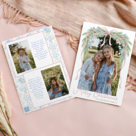 Tarjeta Festiva Navidades de Preppy Grandmillennial Bow Swag Photo