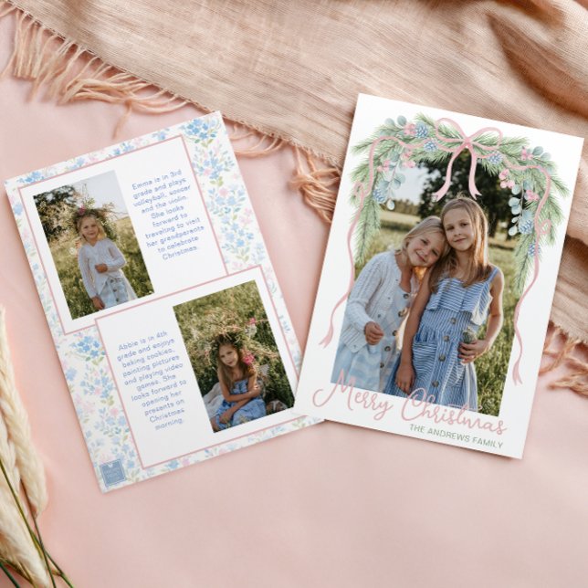 Tarjeta Festiva Navidades de Preppy Grandmillennial Bow Swag Photo (Subido por el creador)