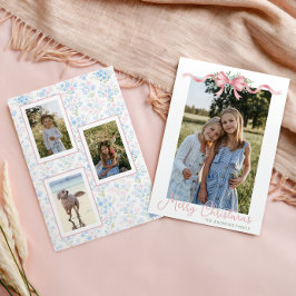 Tarjeta Festiva Navidades de Preppy Grandmillennial Bow Swag Photo