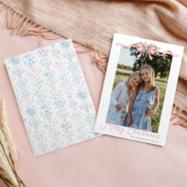 Tarjeta Festiva Navidades de Preppy Grandmillennial Bow Swag Photo