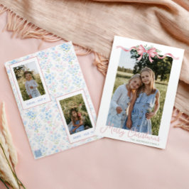 Tarjeta Festiva Navidades de Preppy Grandmillennial Bow Swag Photo