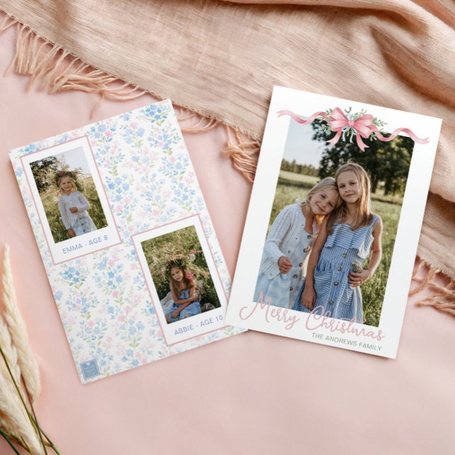 Tarjeta Festiva Navidades de Preppy Grandmillennial Bow Swag Photo (Subido por el creador)