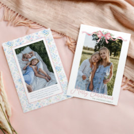 Tarjeta Festiva Navidades de Preppy Grandmillennial Bow Swag Photo