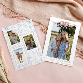 Tarjeta Festiva Navidades de Preppy Grandmillennial Bow Swag Photo