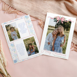 Tarjeta Festiva Navidades de Preppy Grandmillennial Bow Swag Photo