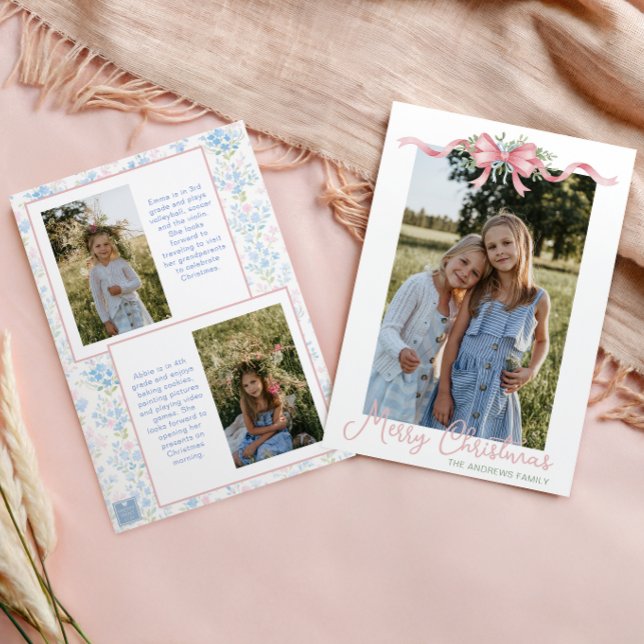 Tarjeta Festiva Navidades de Preppy Grandmillennial Bow Swag Photo (Subido por el creador)