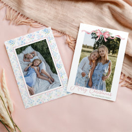 Tarjeta Festiva Navidades de Preppy Grandmillennial Bow Swag Photo