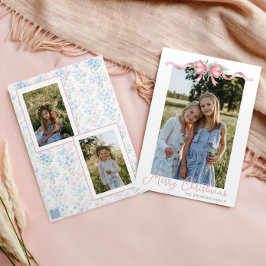 Tarjeta Festiva Navidades de Preppy Grandmillennial Bow Swag Photo