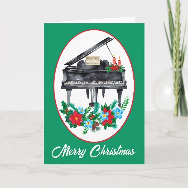 Tarjeta Festiva Navidades de profesores de música de piano acuarel (Anverso)