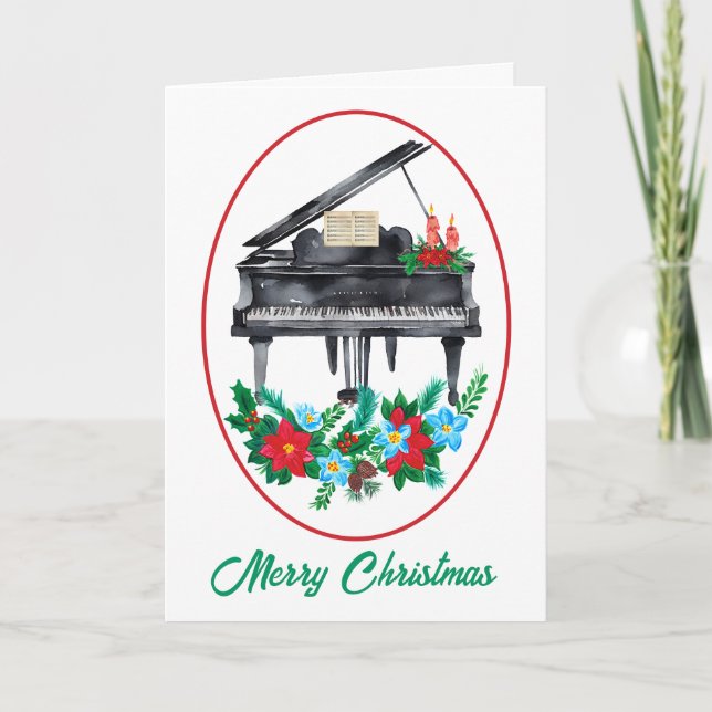 Tarjeta Festiva Navidades de profesores de música de piano acuarel (Anverso)