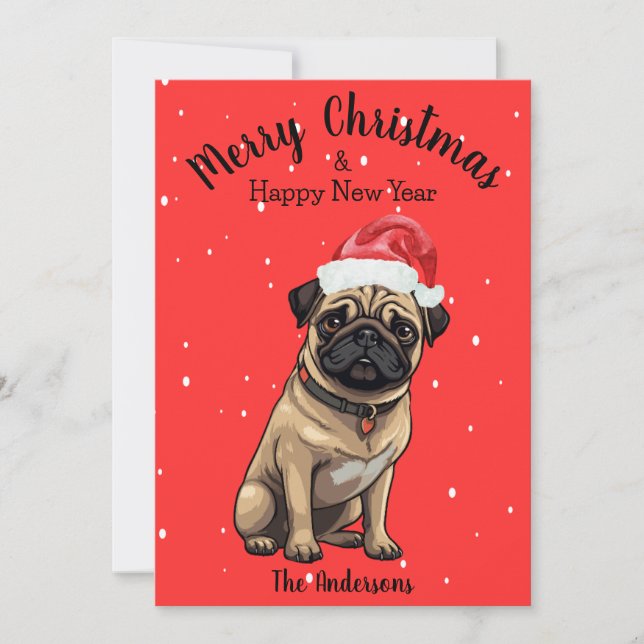 Tarjeta Festiva Navidades de pug Dog (Anverso)