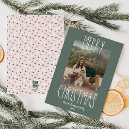 Tarjeta Festiva Navidades de Punto de Boho Verde Polka Foto vertic