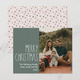 Tarjeta Festiva Navidades de Punto de Polka Boho Verde foto única