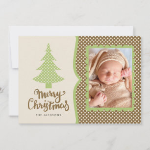 Tarjeta Festiva Navidades de puntos de polka marrón y verde foto