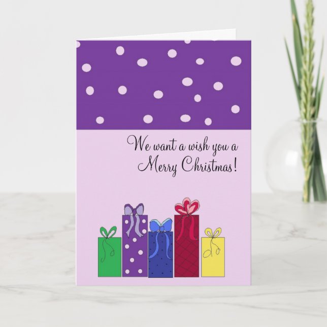 Tarjeta Festiva Navidades de puntos de polka morado desean (Anverso)