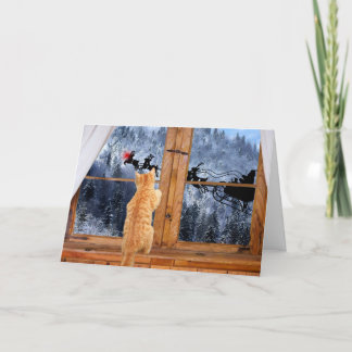 Tarjeta Festiva Navidades de puntos rojos tabby naranja