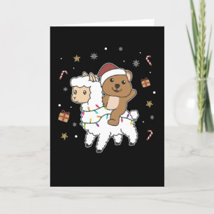 Tarjeta Festiva Navidades de Quokka Llama Niegan a los animales de