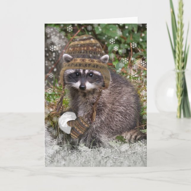 Tarjeta Festiva Navidades de Raccoon (Anverso)