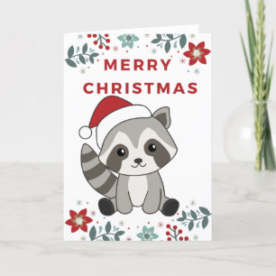 Tarjeta Festiva Navidades de Raccoon Nieve Raccoons Holiday Car