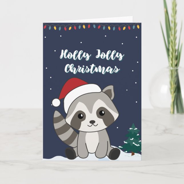Tarjeta Festiva Navidades de Raccoon Nieve Raccoons Holiday Car (Anverso)