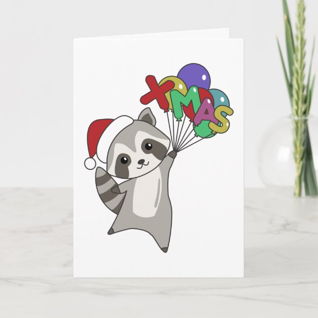 Tarjeta Festiva Navidades de Raccoon Nieve Raccoons Invierno Ropa  (Anverso)