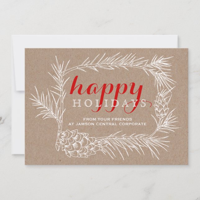 Tarjeta Festiva Navidades de ramas de abdomen y conos de Rústica E (Anverso)