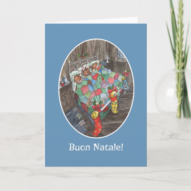 Tarjeta Festiva Navidades de ratones de maíz Saludos italianos (Anverso)