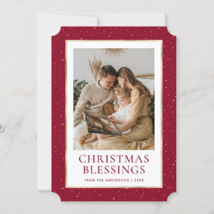 Tarjeta Festiva Navidades de Red Gold Stars bendicen foto