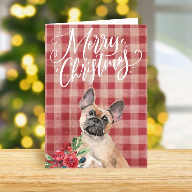 Tarjeta Festiva Navidades de Red Plaid de Bulldog Francés (Subido por el creador)