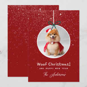Tarjeta Festiva Navidades de Red Woof Dog Photo Snow