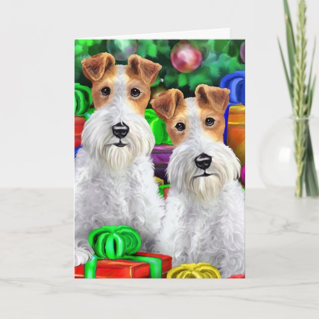 Tarjeta Festiva Navidades de regalos al aire libre de Fox Terrier (Anverso)