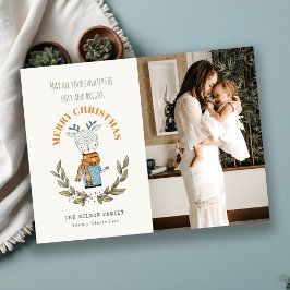 Tarjeta Festiva Navidades de renos con leche de suéter fea y graci