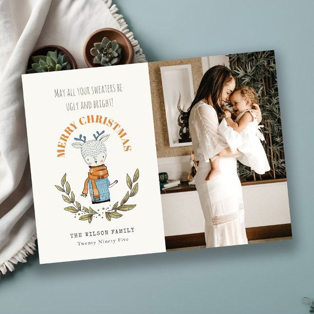 Tarjeta Festiva Navidades de renos con leche de suéter fea y graci (Subido por el creador)