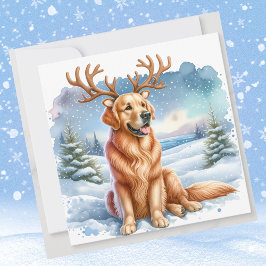 Tarjeta Festiva Navidades de renos de Golden Retriever
