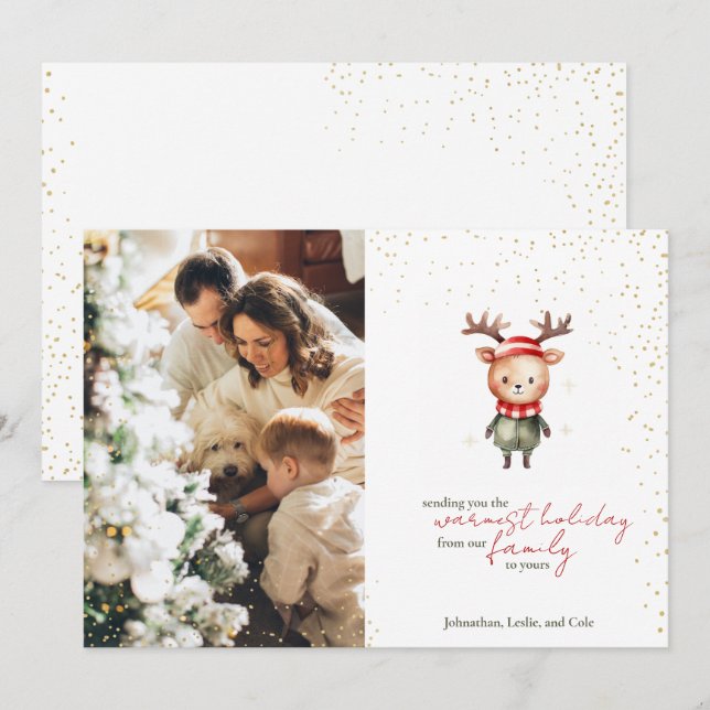 Tarjeta Festiva Navidades de renos de Woodland (Anverso / Reverso)