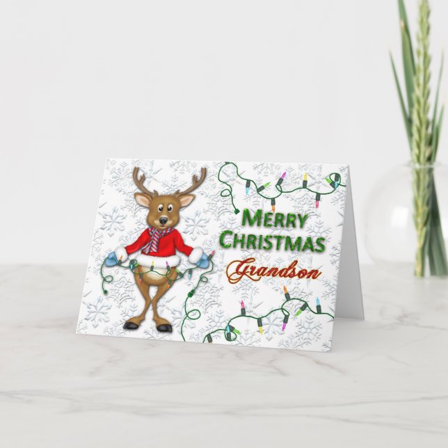 Tarjeta Festiva Navidades de renos - Nieto - Luces (Anverso)