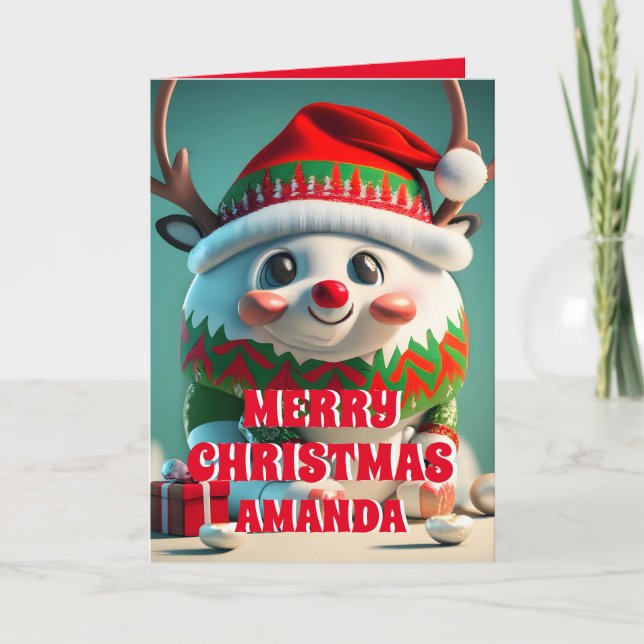 Tarjeta Festiva Navidades de renos Niños personalizados (Anverso)