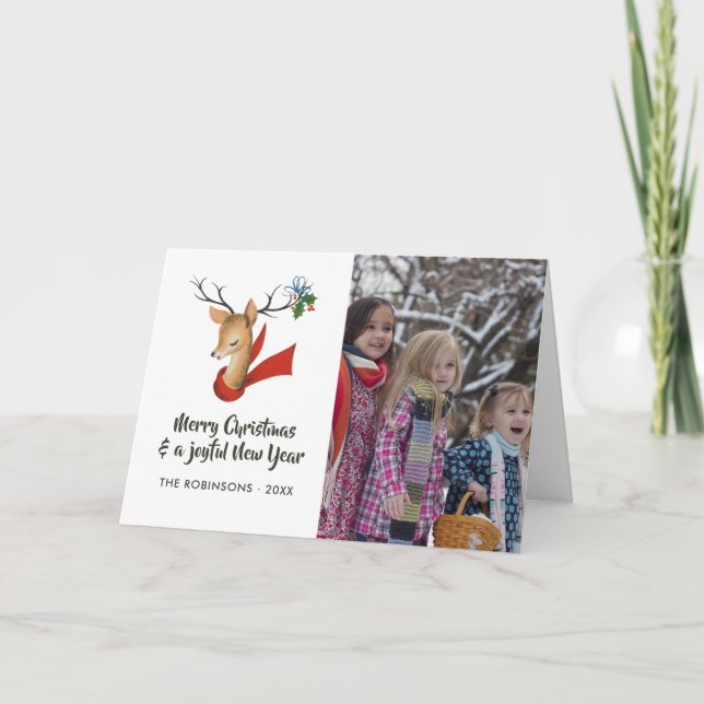 Tarjeta Festiva Navidades de renos retro vintage (Anverso)