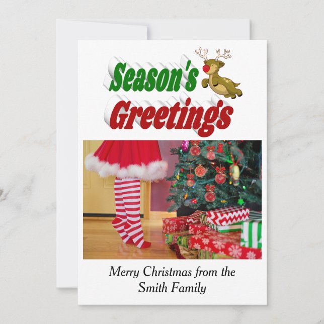 Tarjeta Festiva Navidades de renos volando por las estaciones (Anverso)