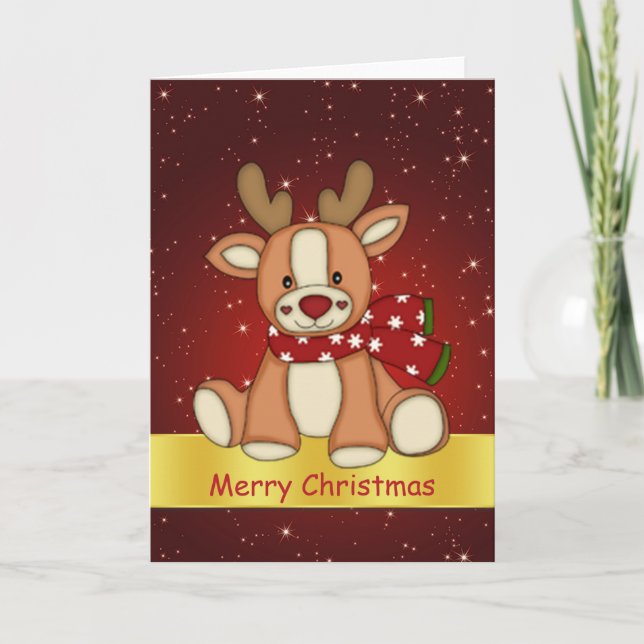Tarjeta Festiva Navidades de renos y estrellas brillantes (Anverso)