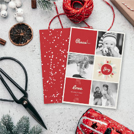 Tarjeta Festiva Navidades de retro Peace Love Joy 3 Collage de fot