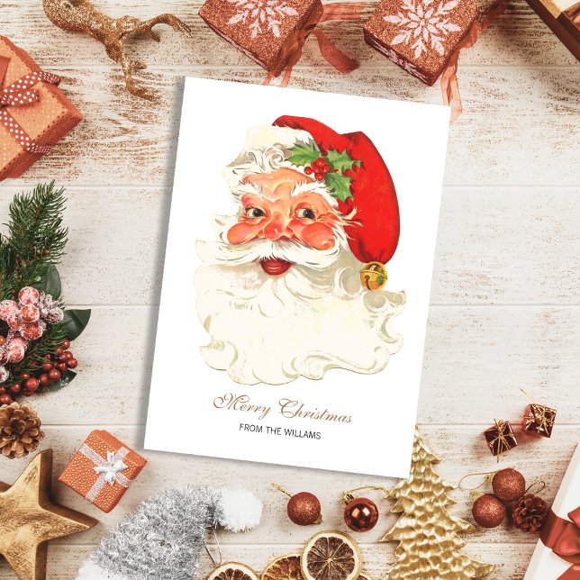 Tarjeta Festiva Navidades de Retro Santa (Cute Rosy Santa Christmas Holiday Card)